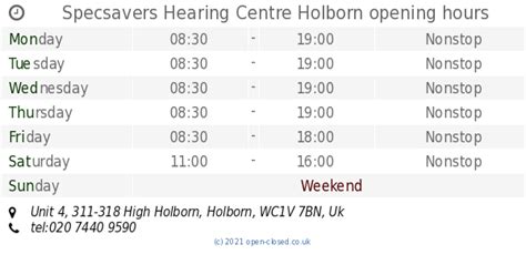 specsavers holborn opening times.